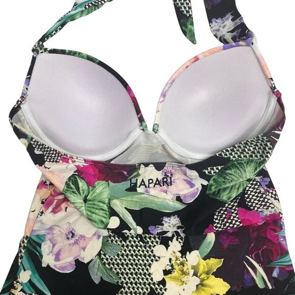 Hapari Womens Floral Halter Sweetheart Neck Backless Tankini Top Swimwear Medium - Picture 15 of 15